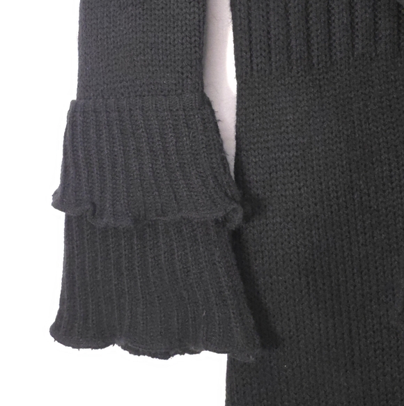 Vintage Black Ruffle Knit Long Duster Cardigan Whimsygoth Cottagecore M - Picture 5 of 8